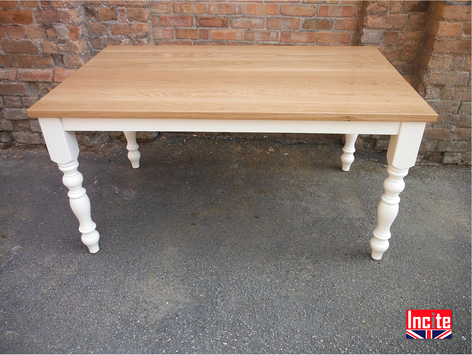 Custom made Turned Painted Leg with Solid Oak Top Tables